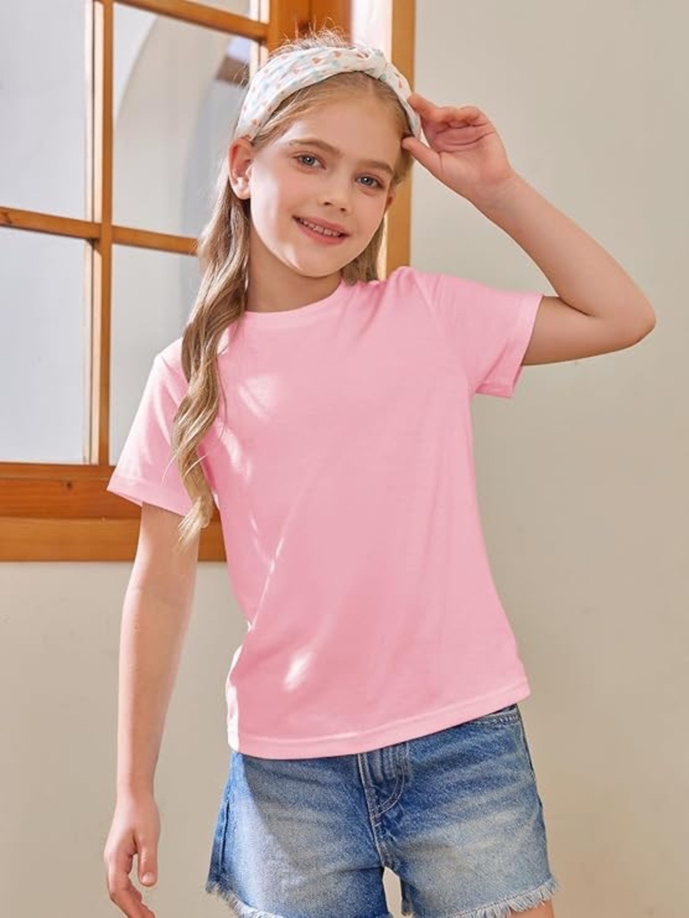 FOREVER 21 GIRLS SHORT SLEEVE CREWNECK TEE - PINK SIZE 5/6 (NEW WITH TAGS) A12